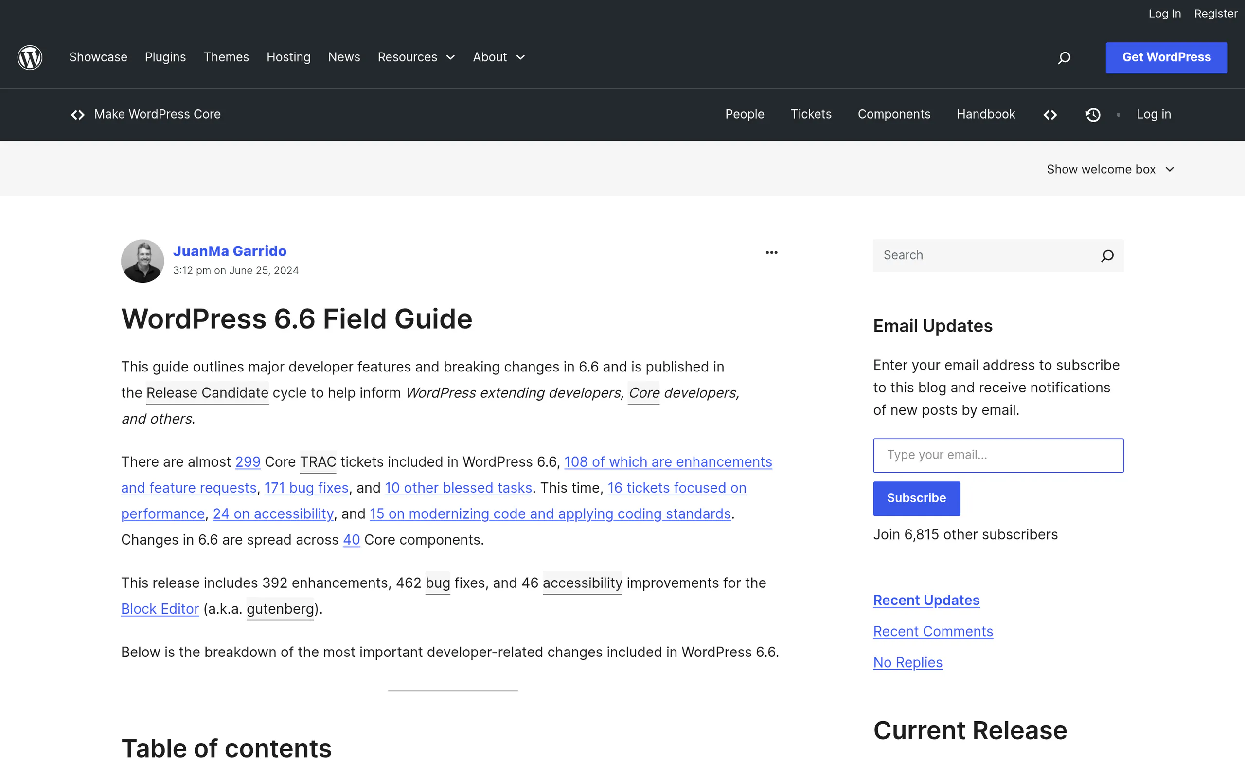 WordPress 6.6 Field Guide on Make WordPress Core describing automatic rollback of plugin auto-updates on PHP fatal errors