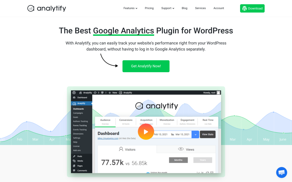 Analytify Google Analytics dashboard inside WordPress