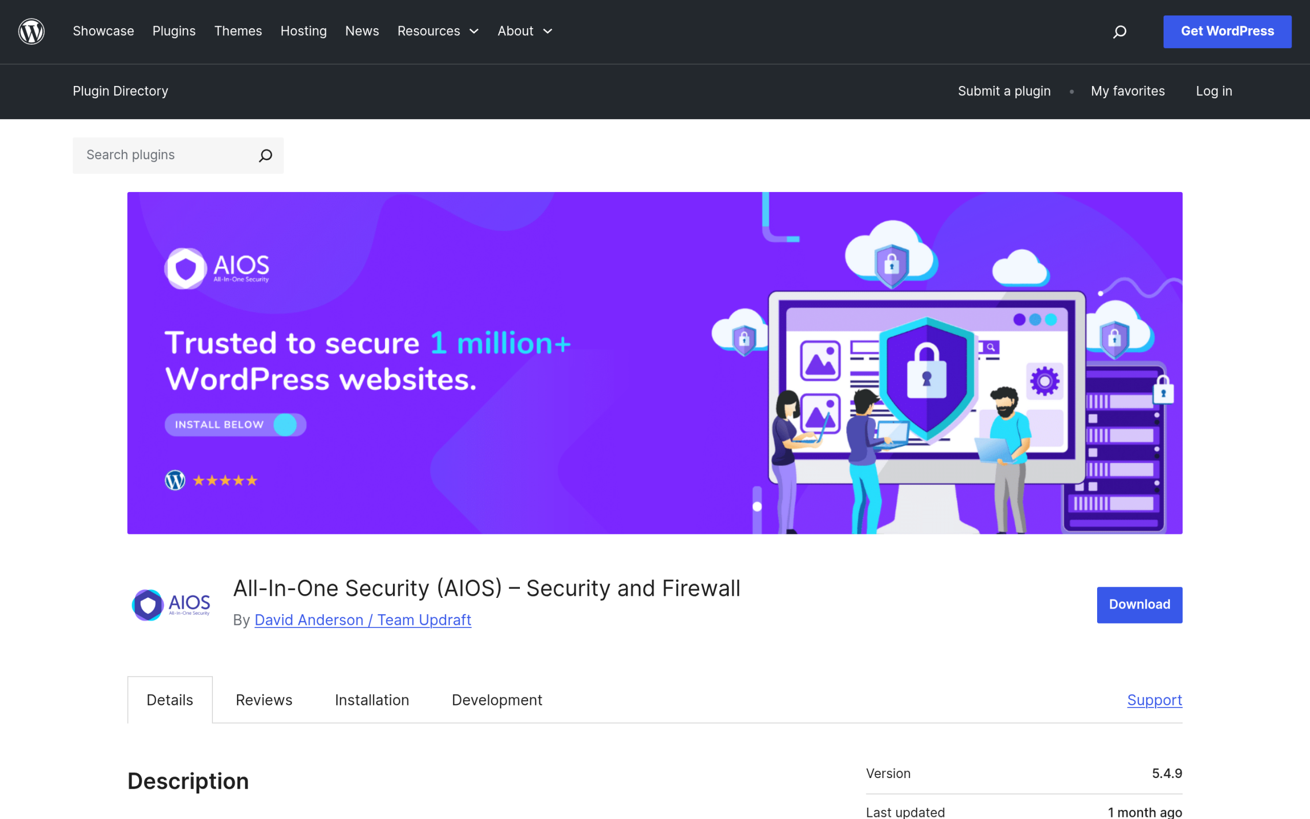 All-In-One Security AIOS plugin on the WordPress.org plugin directory