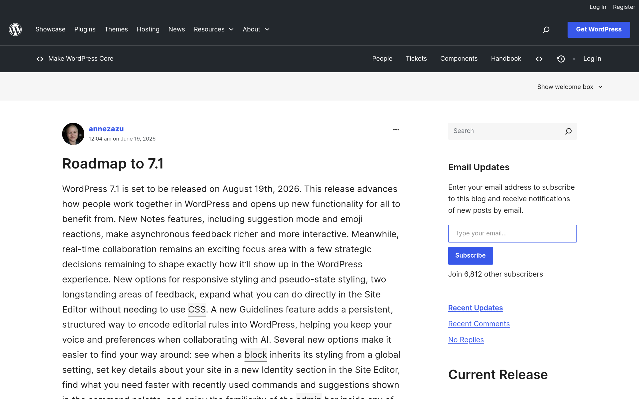 WordPress 7.1 roadmap on make.wordpress.org