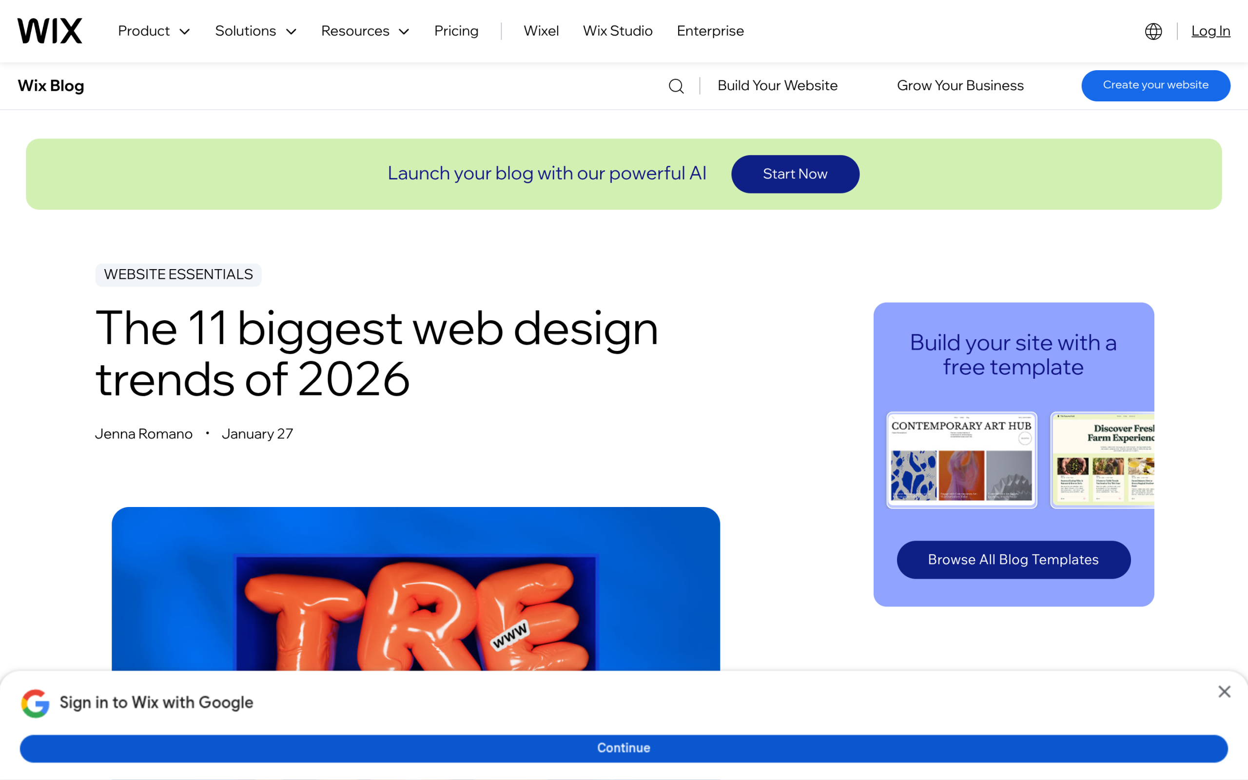 Wix 11 biggest web design trends of 2026 article