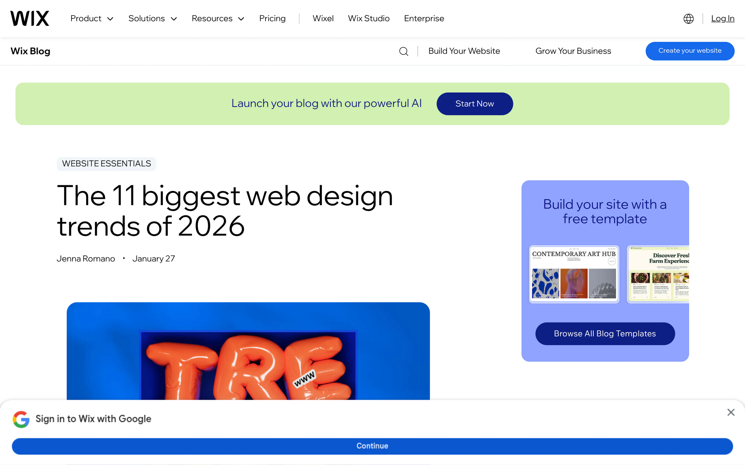 Wix 11 biggest web design trends of 2026 article