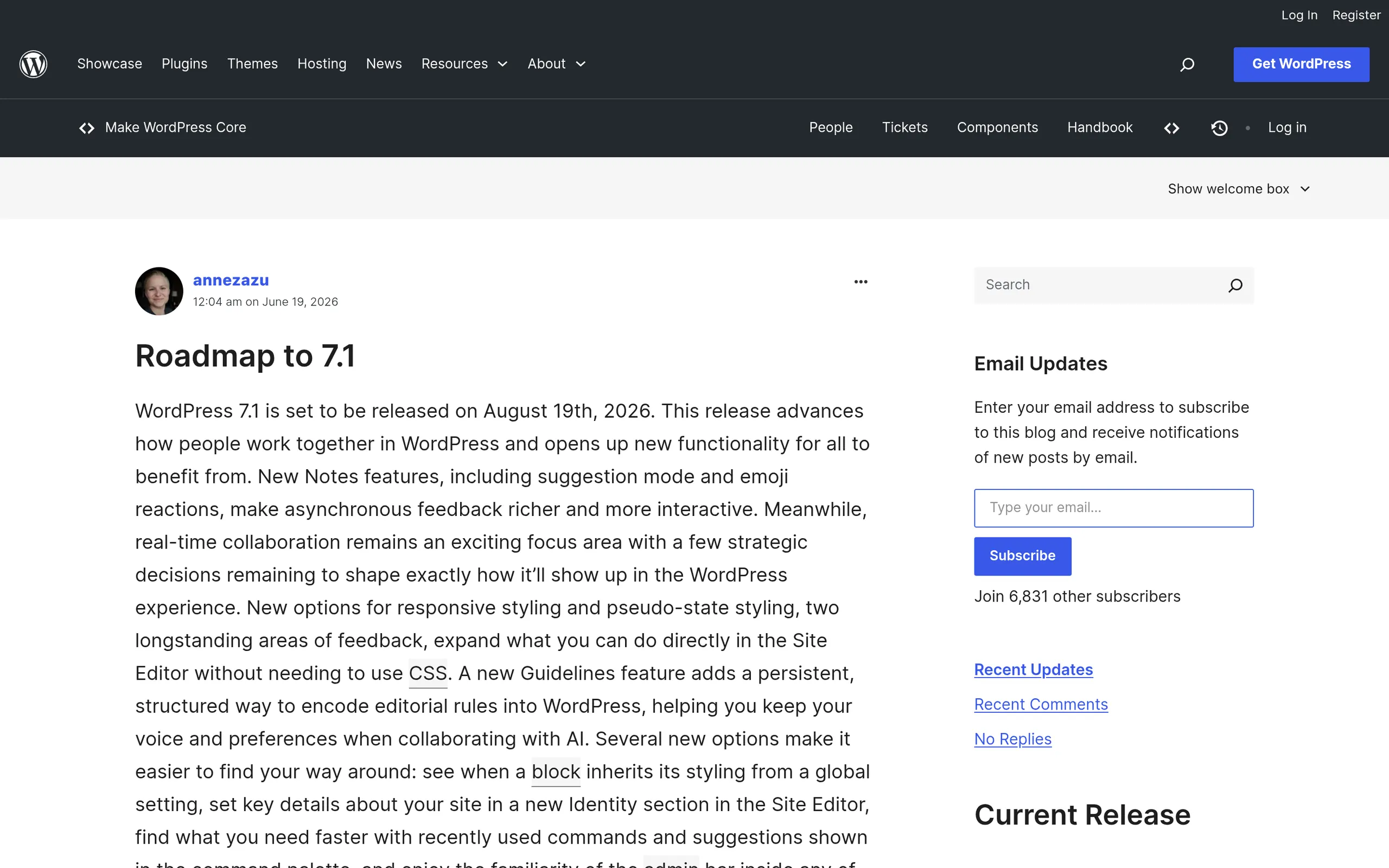 Roadmap to WordPress 7.1 on Make WordPress Core