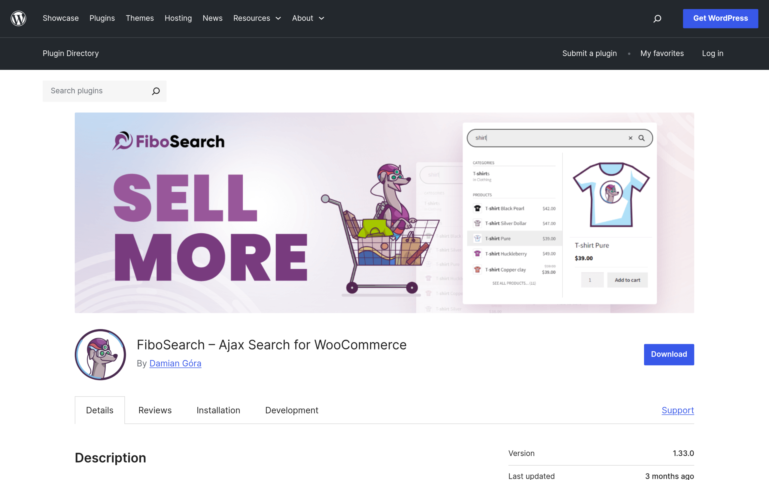 FiboSearch Ajax Search for WooCommerce plugin listing on WordPress.org