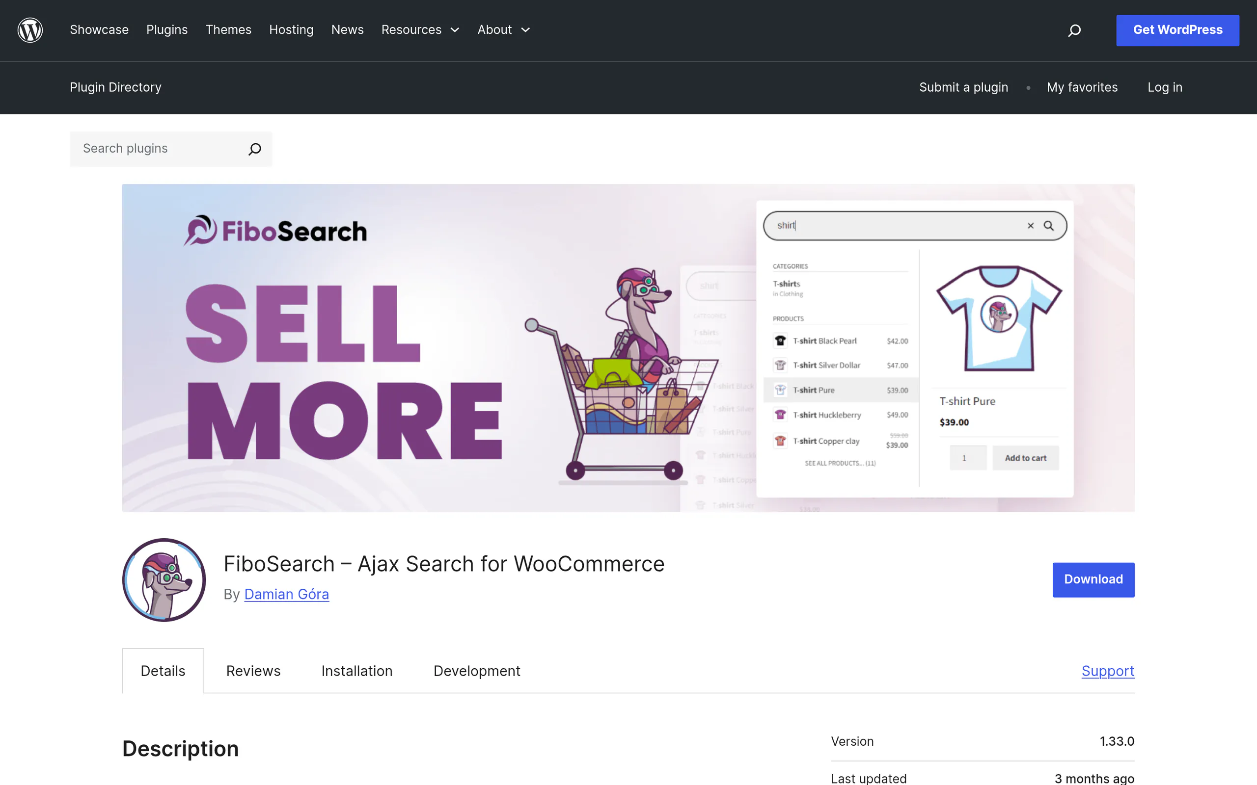 FiboSearch Ajax Search for WooCommerce plugin listing on WordPress.org