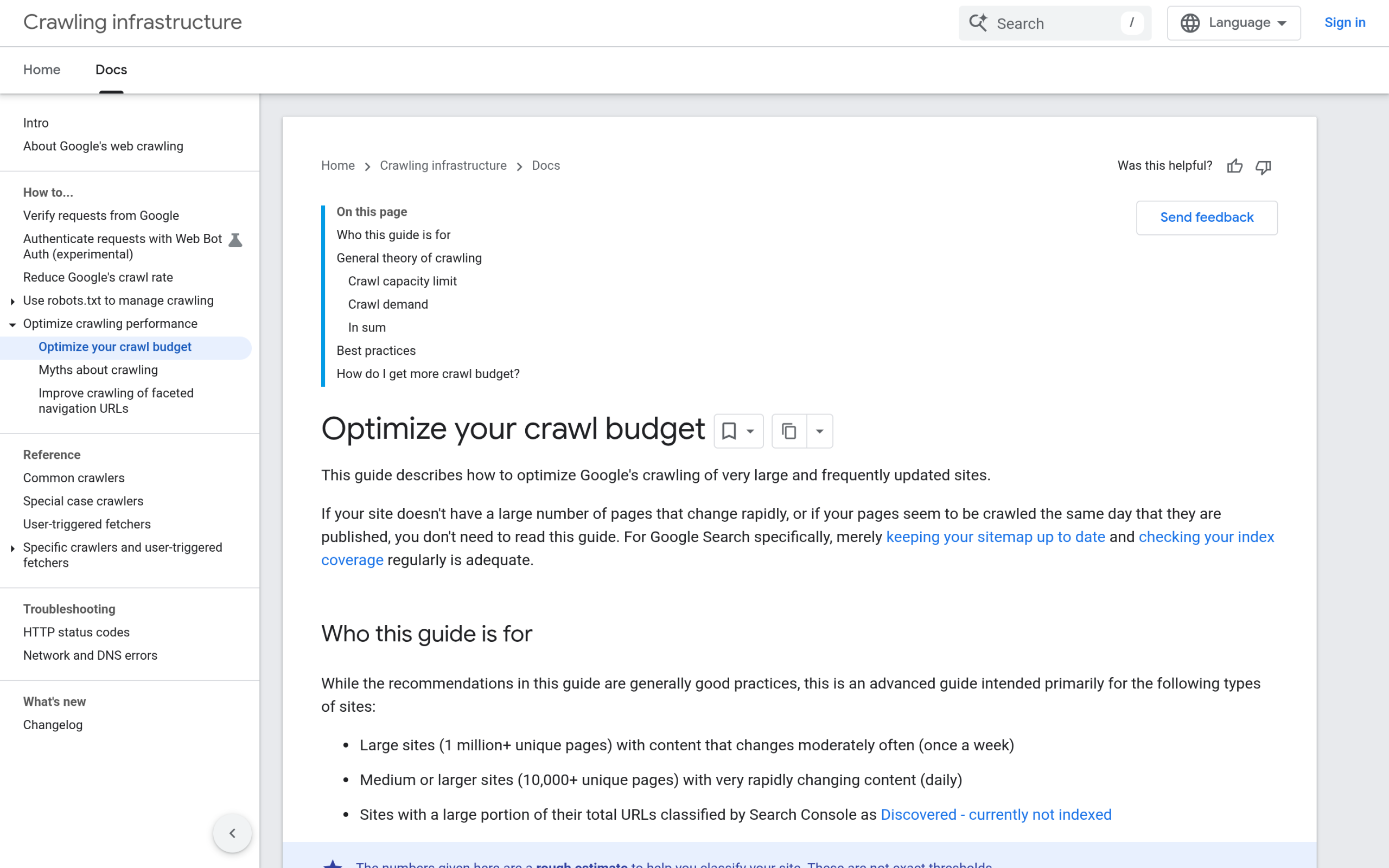 Google Search Central documentation on managing crawl budget for large sites