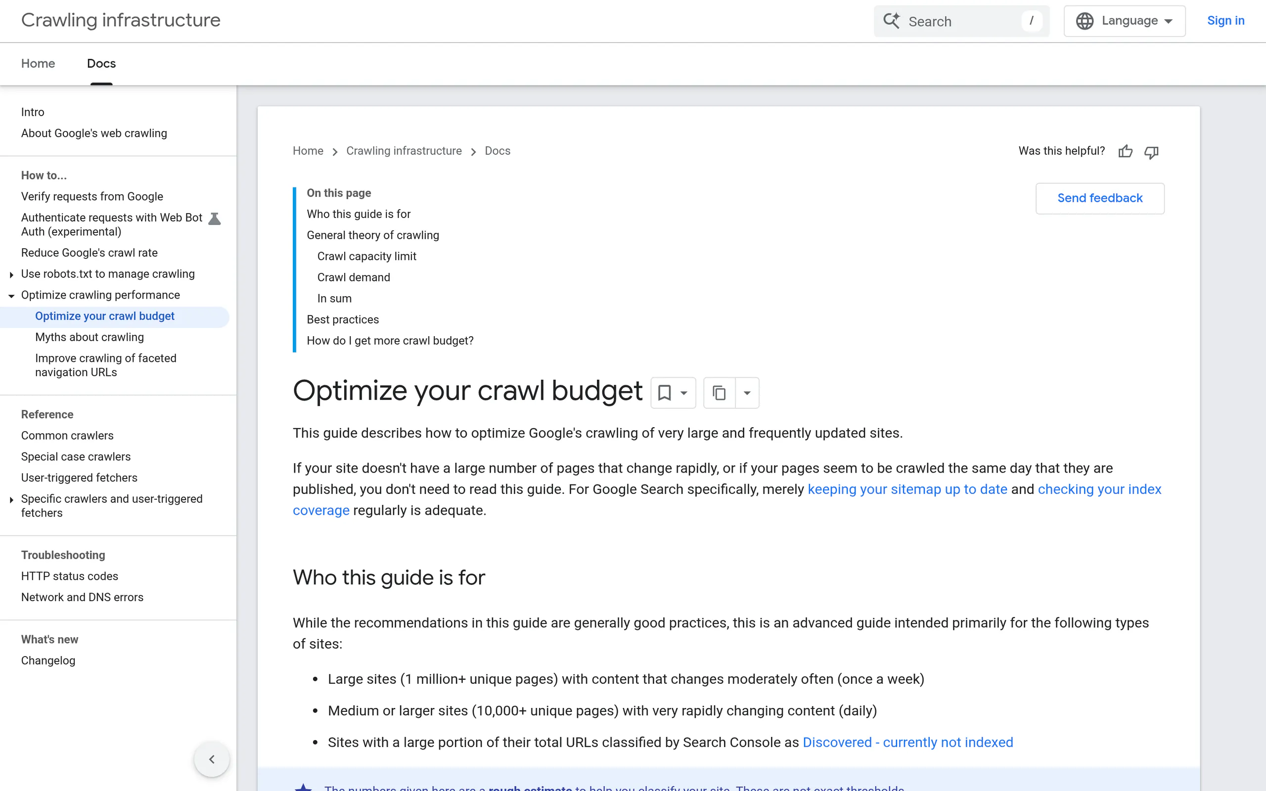 Google Search Central documentation on managing crawl budget for large sites