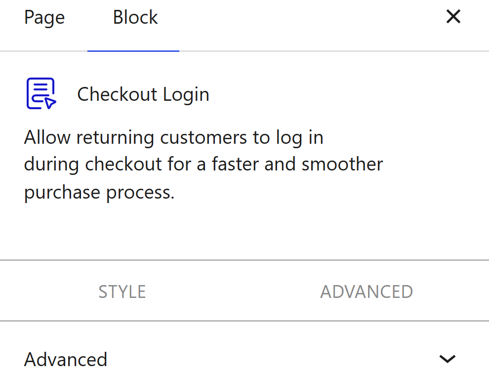 Nexter Blocks WooCommerce Checkout Login block Layout inspector settings in the WordPress block editor