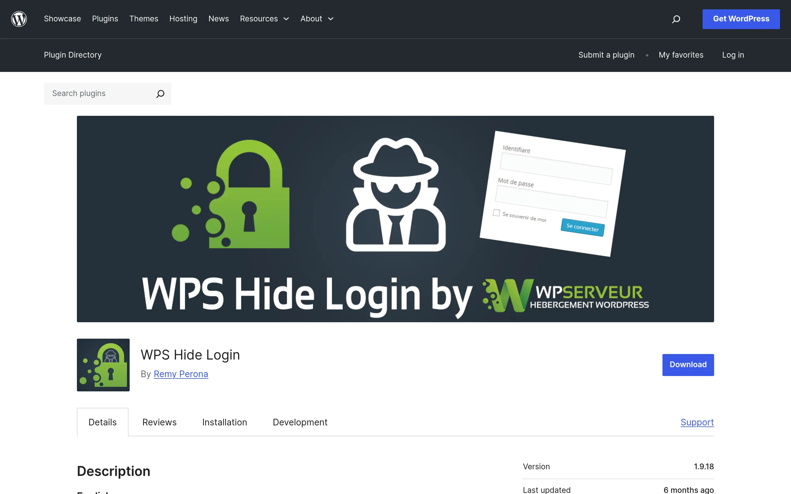 WPS Hide Login plugin listing on the WordPress.org plugin directory