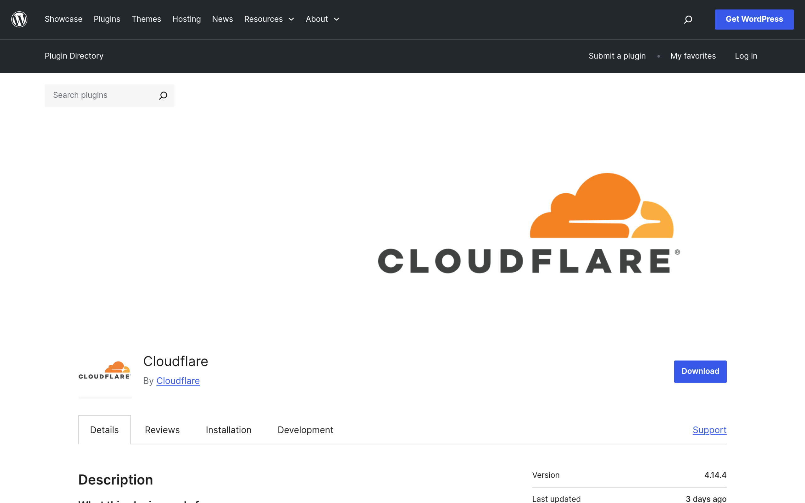 The official Cloudflare plugin on the WordPress.org plugin directory