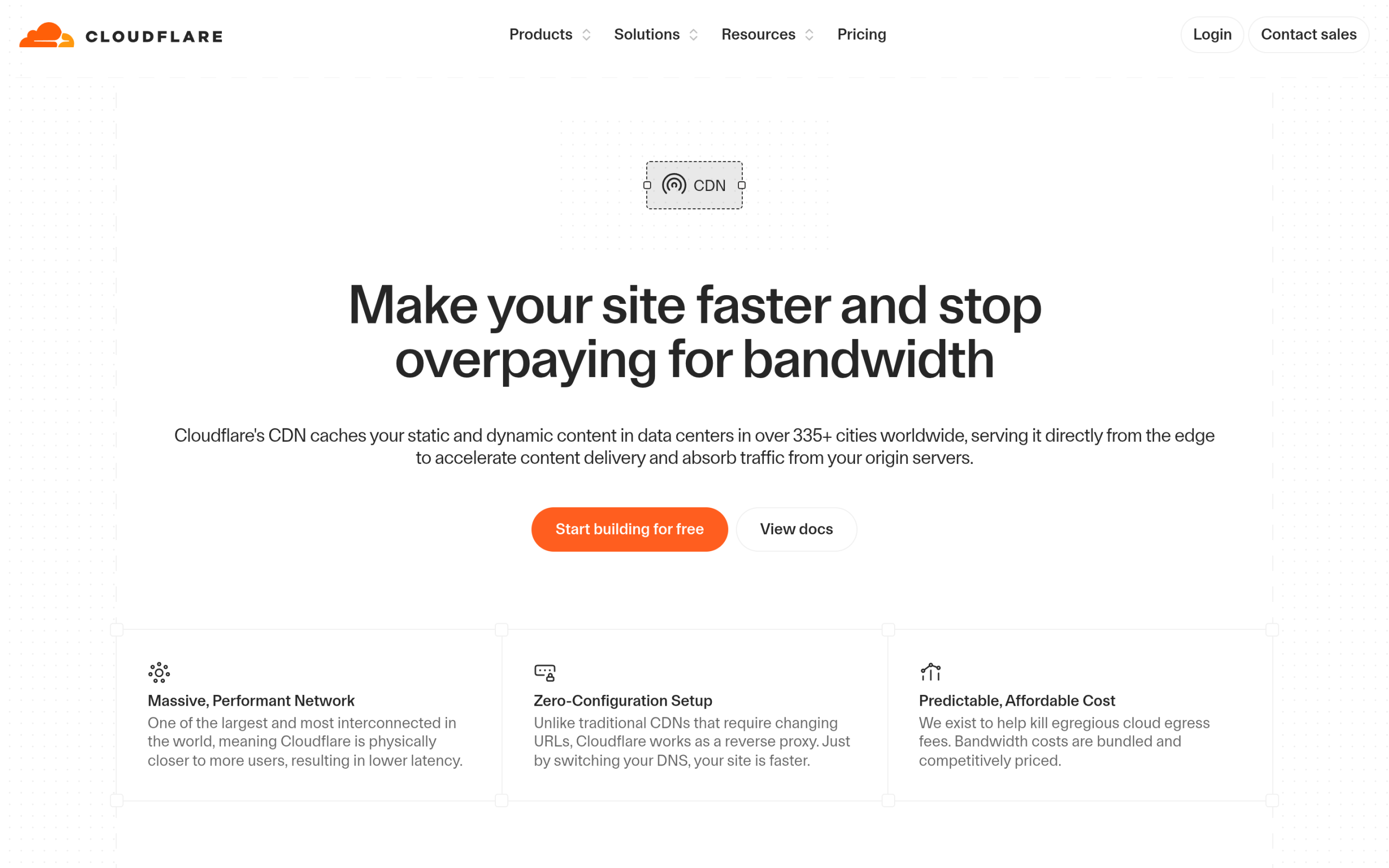 Cloudflare CDN product page describing its 330-plus city global network