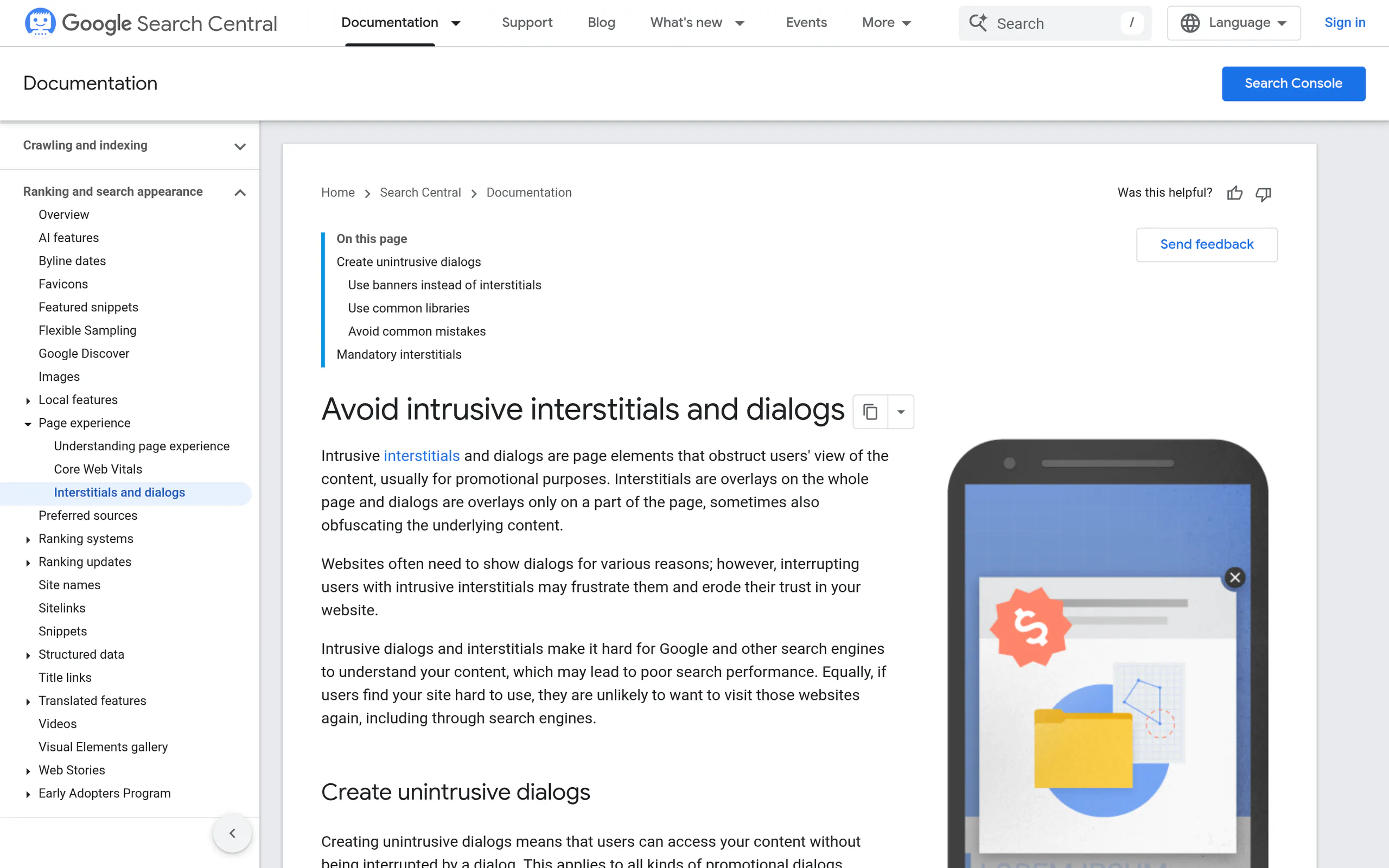 Google Search Central guidance on avoiding intrusive interstitials and popups