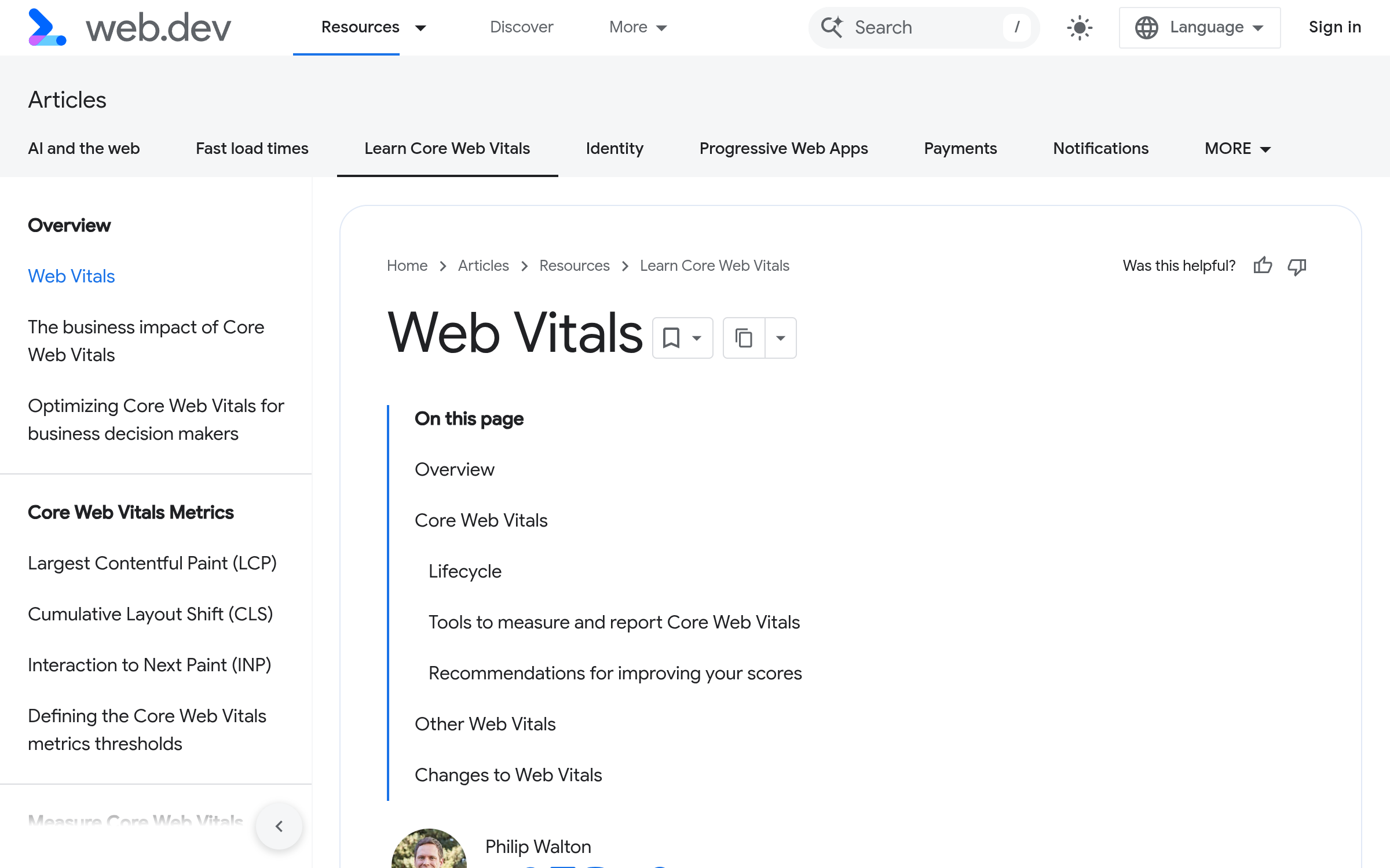 Core Web Vitals good thresholds for LCP, INP, and CLS on web.dev