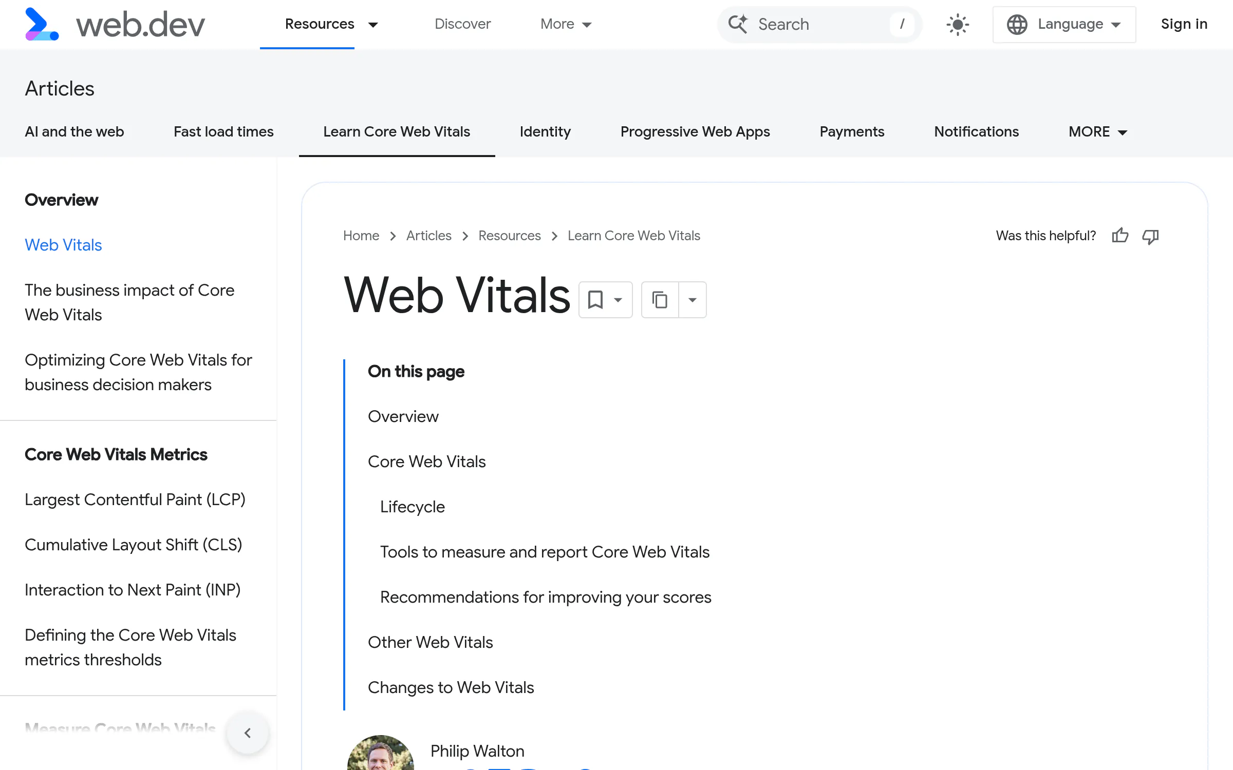 Core Web Vitals good thresholds for LCP, INP, and CLS on web.dev
