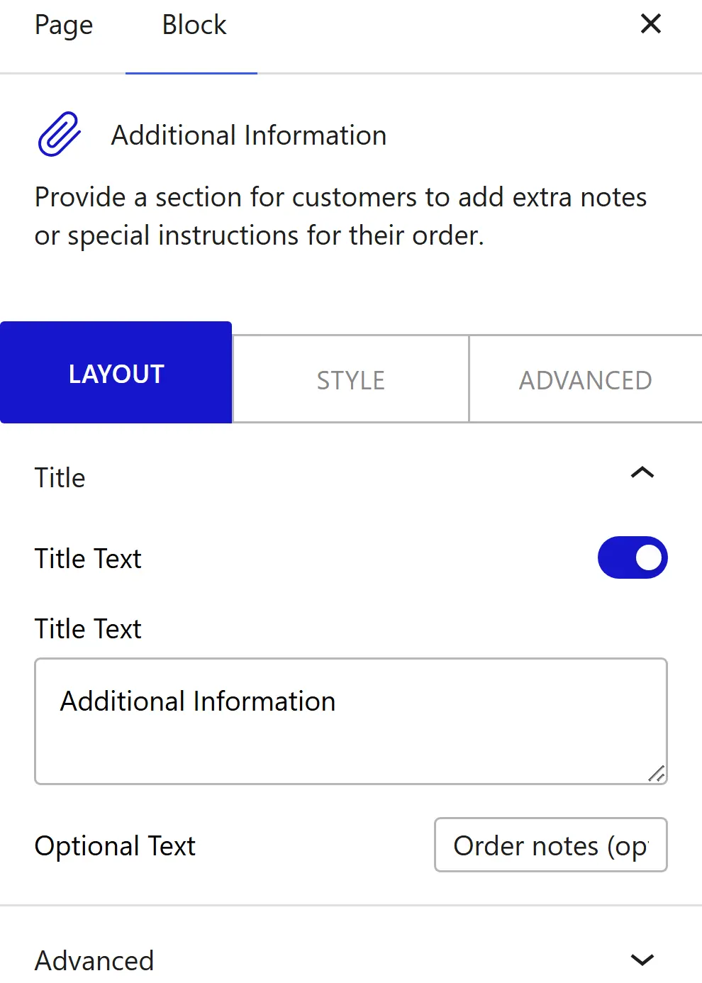 Nexter Blocks WooCommerce Additional Info block Layout inspector settings