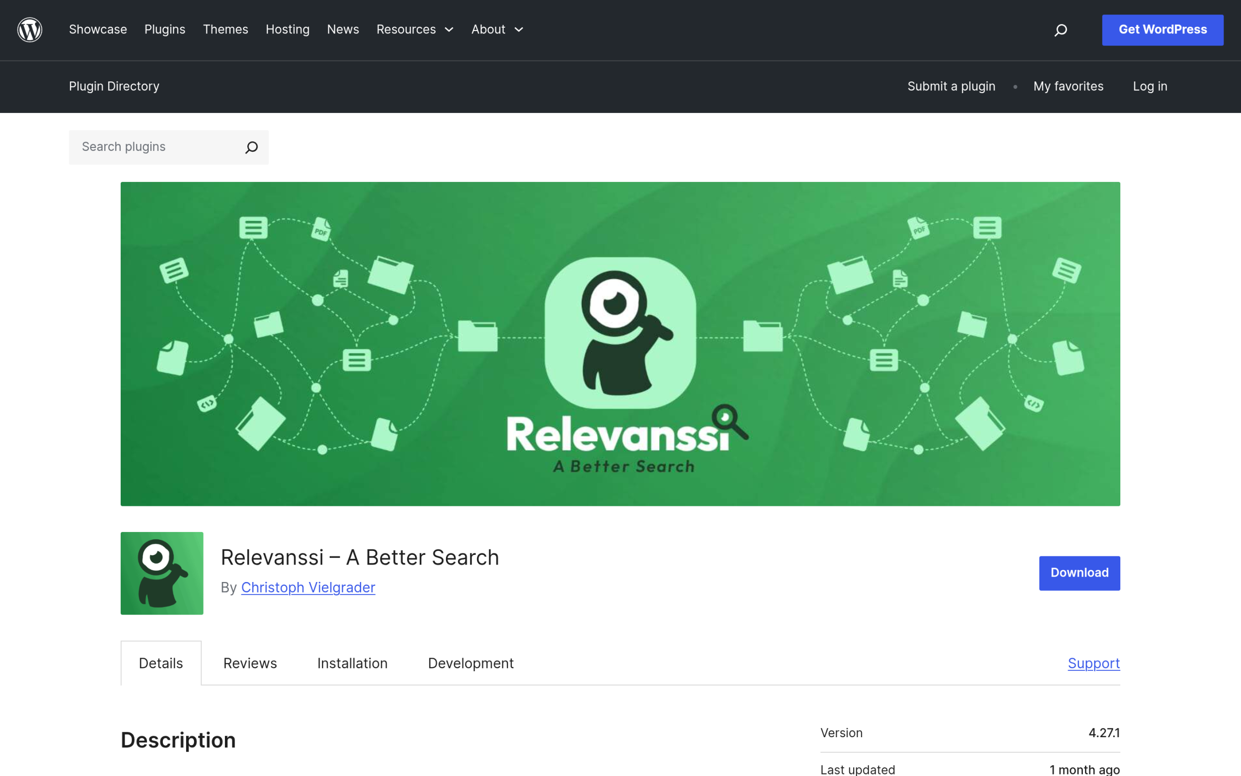 Relevanssi WordPress search plugin listing on WordPress.org