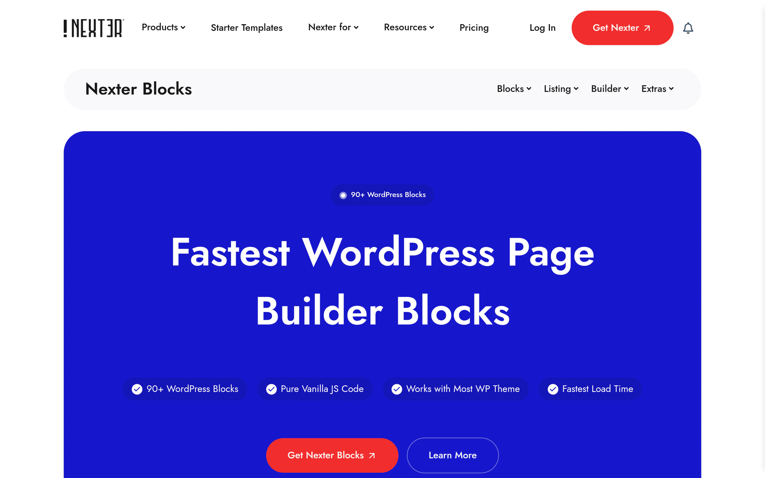Nexter Blocks plugin page showing block toolkit for Gutenberg