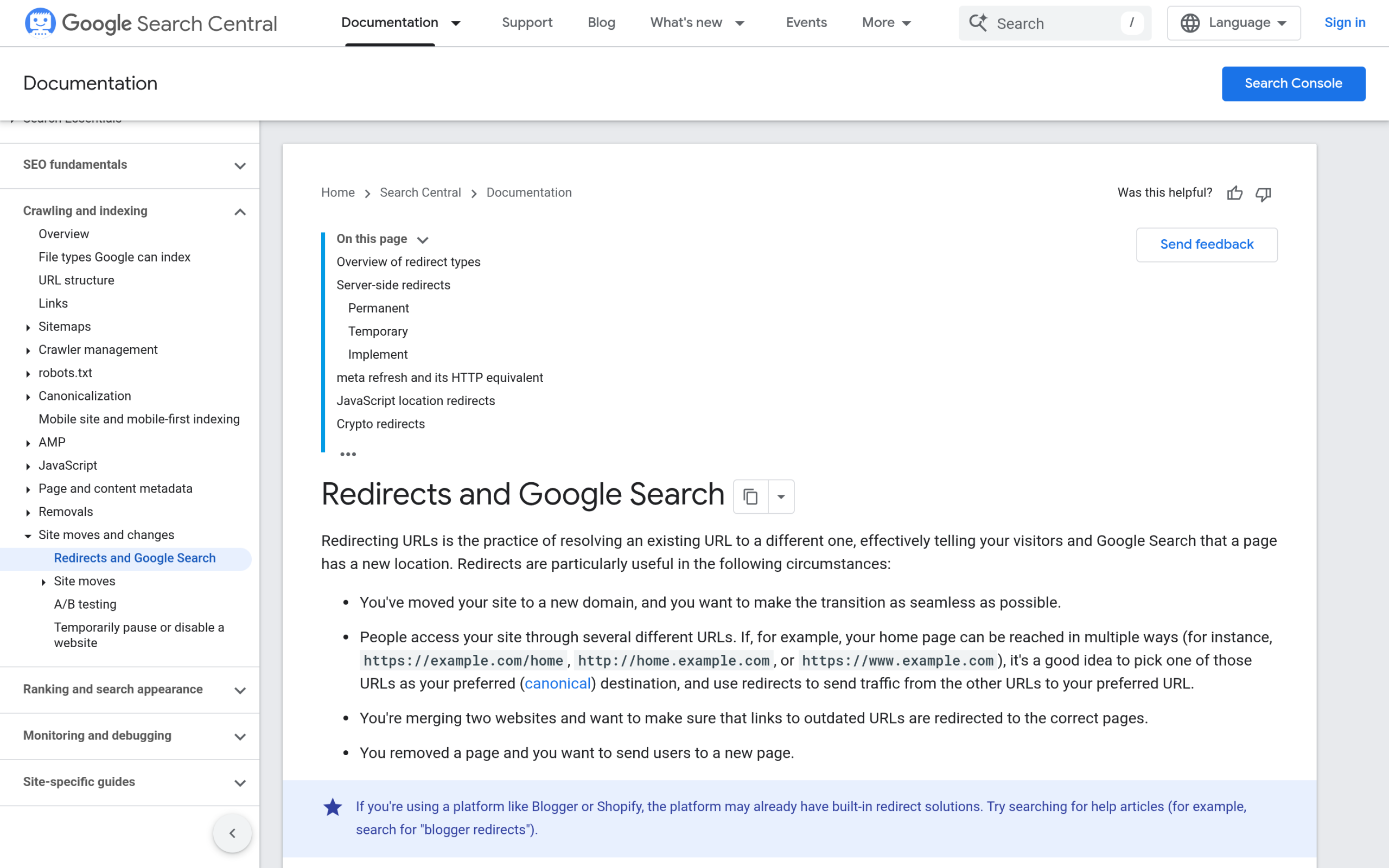 Google Search Central documentation on 301 permanent redirects