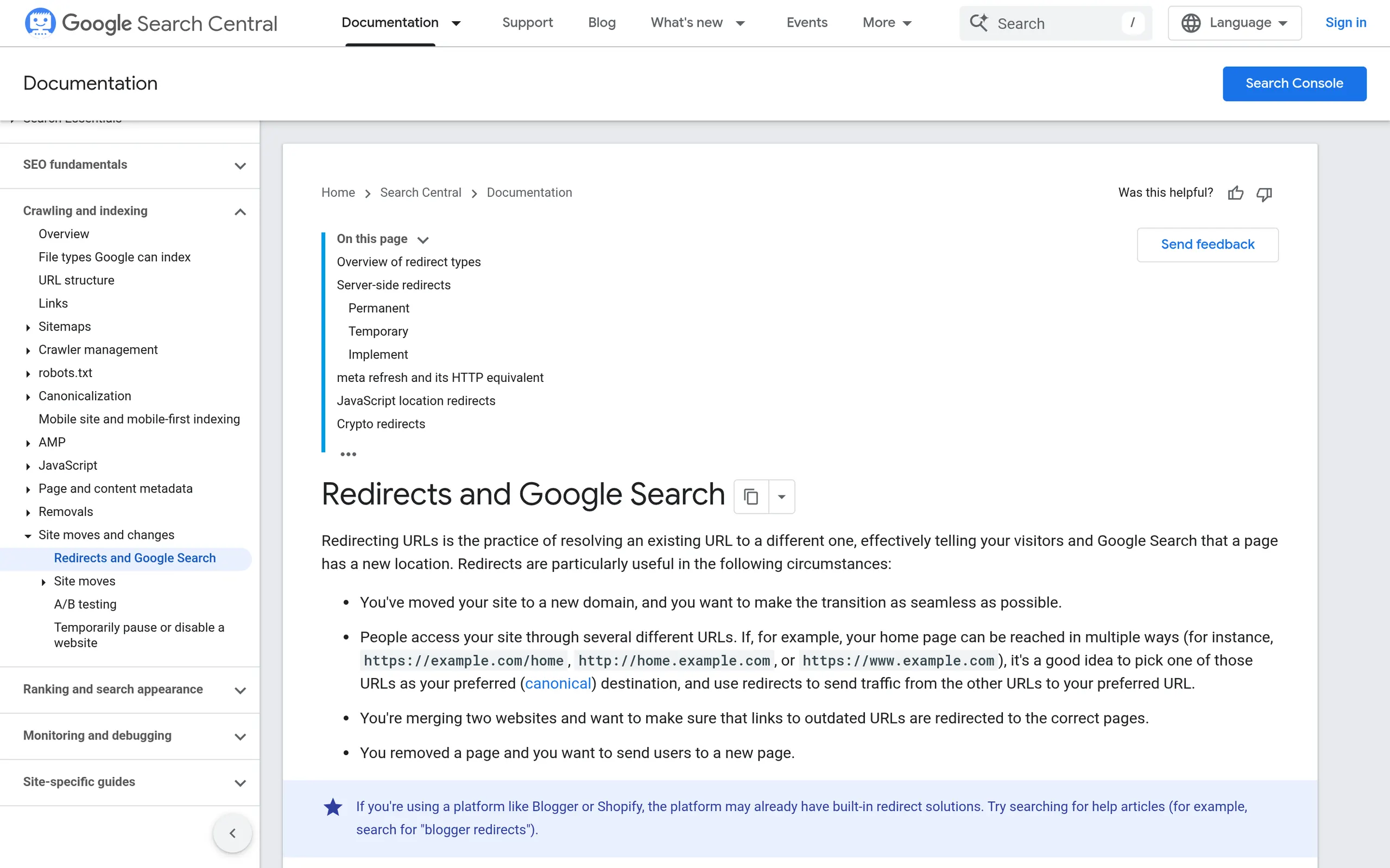 Google Search Central documentation on 301 permanent redirects