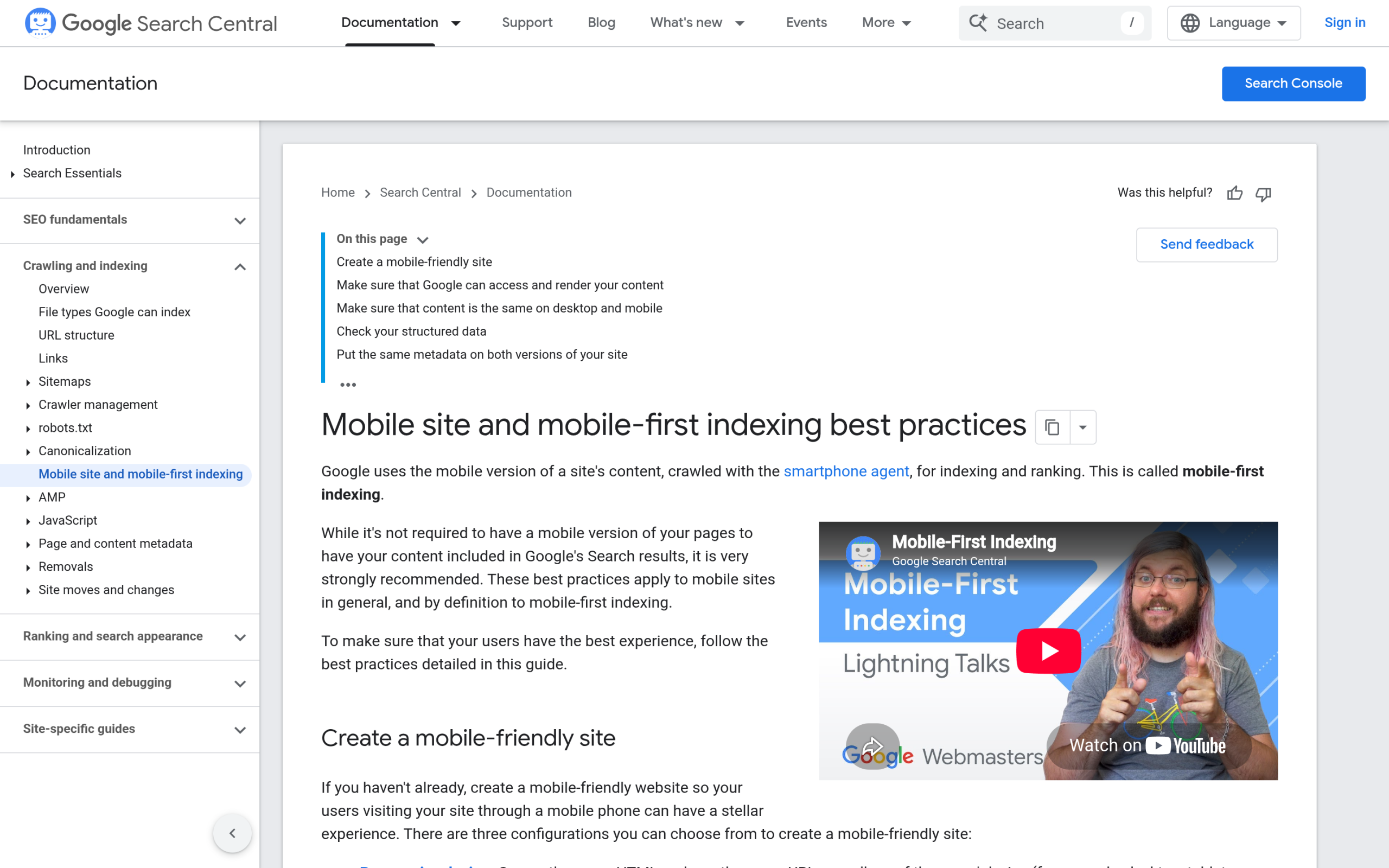 Google Search Central mobile-first indexing documentation on moving content into accordions or tabs