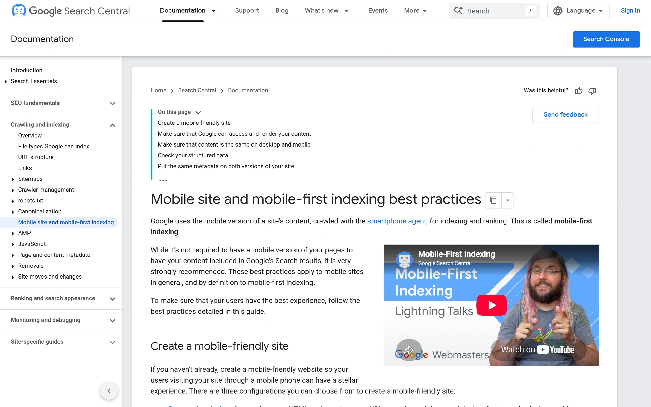 Google Search Central mobile-first indexing documentation on moving content into accordions or tabs