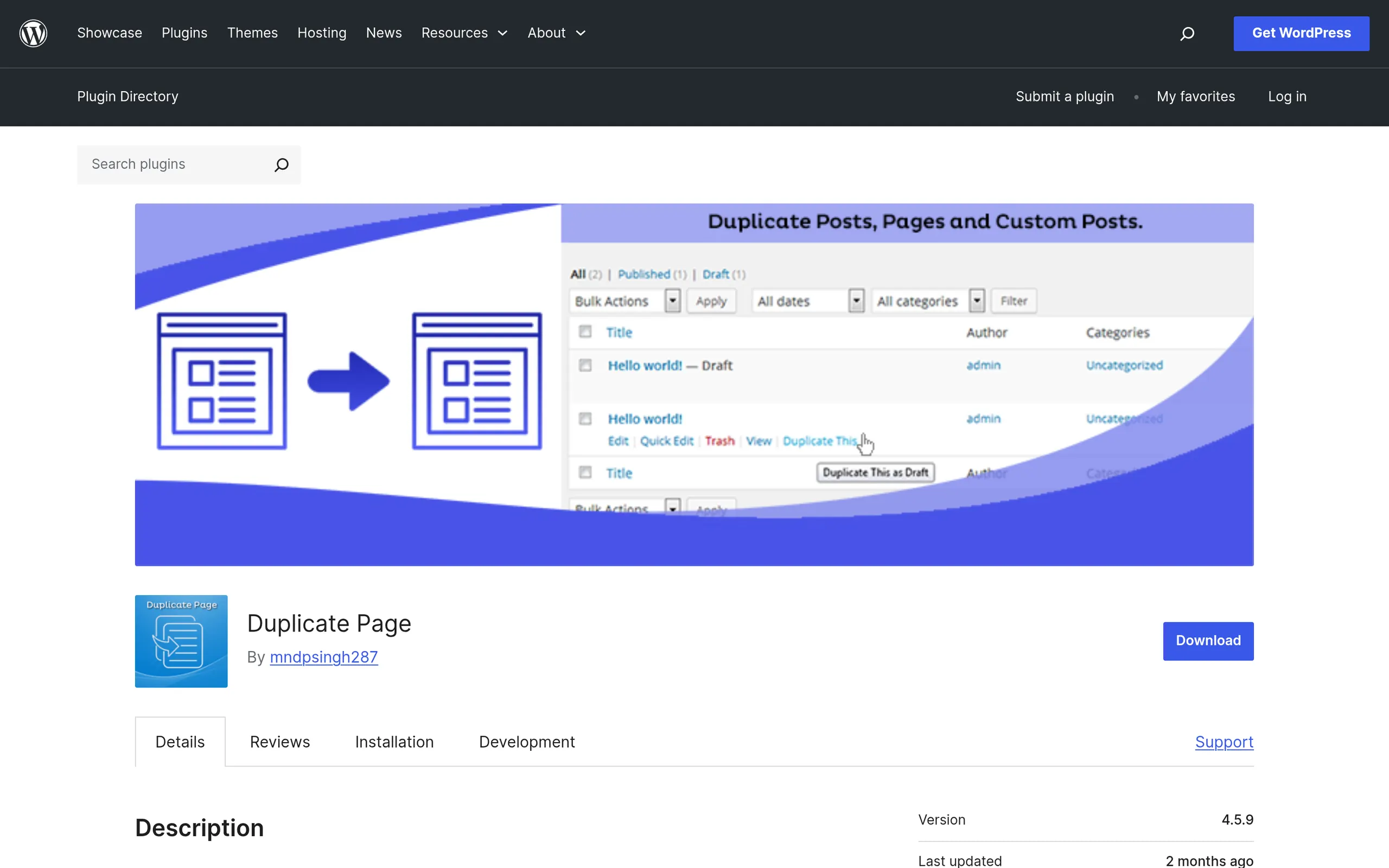 Duplicate Page plugin by mndpsingh287 on WordPress.org with 3 million active installs