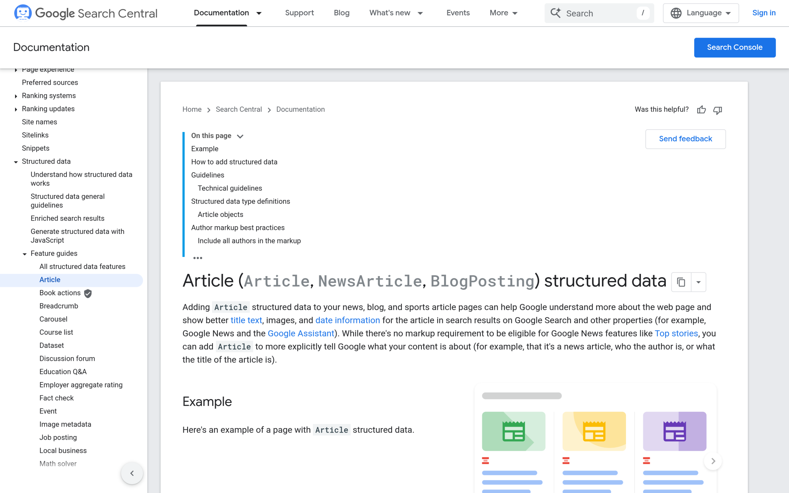 Google Search Central documentation for Article structured data and author markup best practices