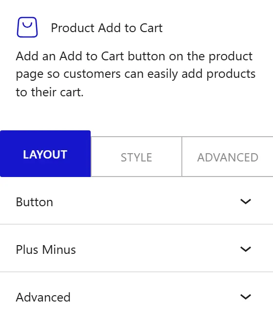 Nexter Blocks WooCommerce Addtocart block Layout inspector settings