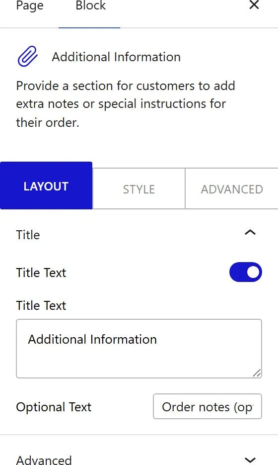 How to Use the Additional Information Block - settings