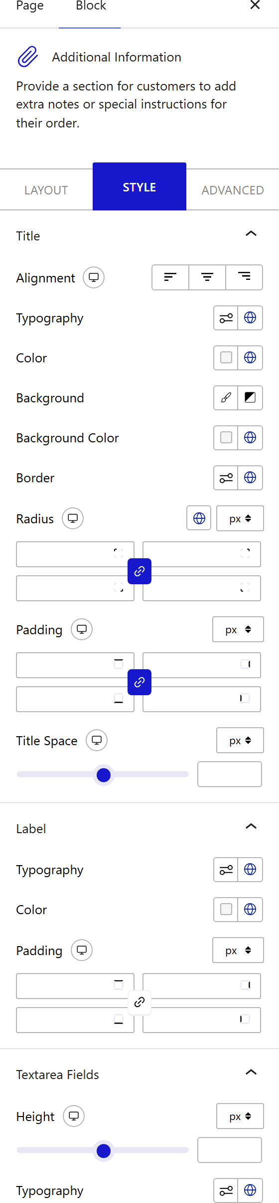 How to Style the Additional Information Block - Style tab