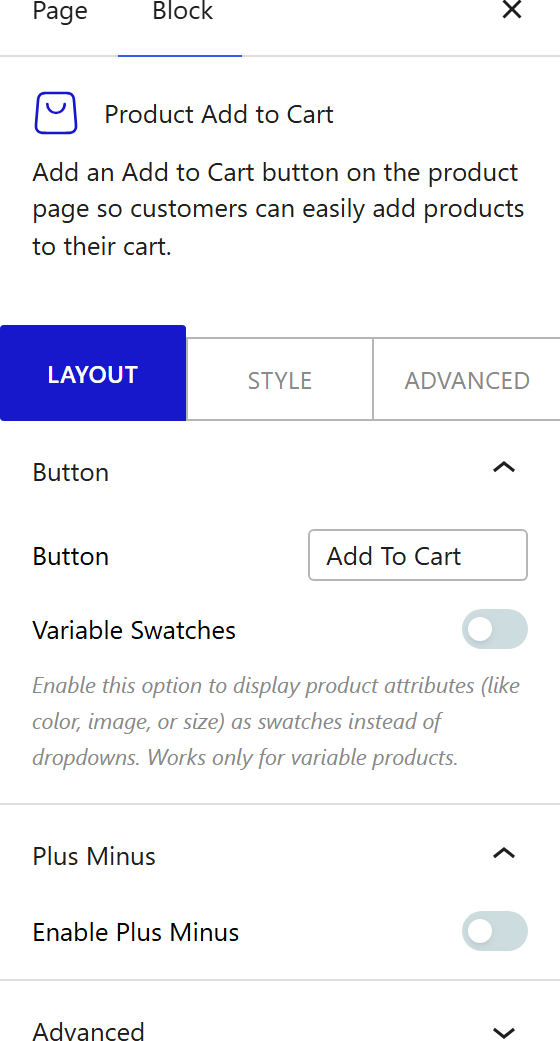 How to Use the Product Add to Cart Block - settings