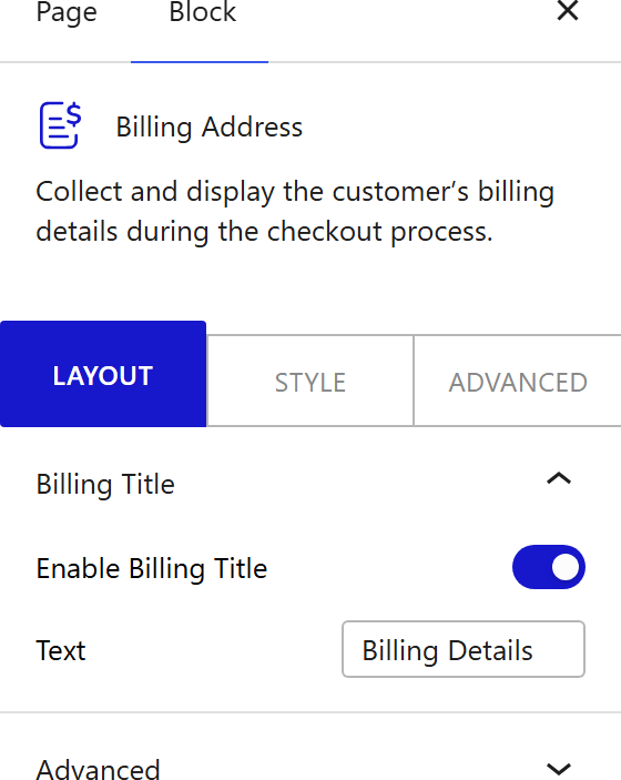 How to Use the Billing Address Block - settings