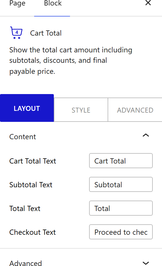 How to Use the Cart Total Block - settings