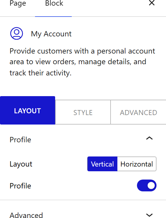 How to Use the My Account Block in Gutenberg - settings