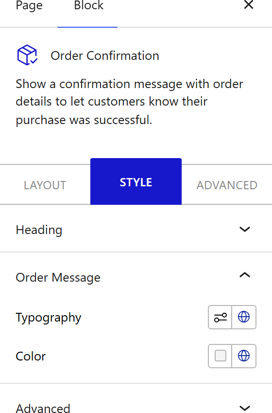 How to Style the Order Confirmation Block - Style tab