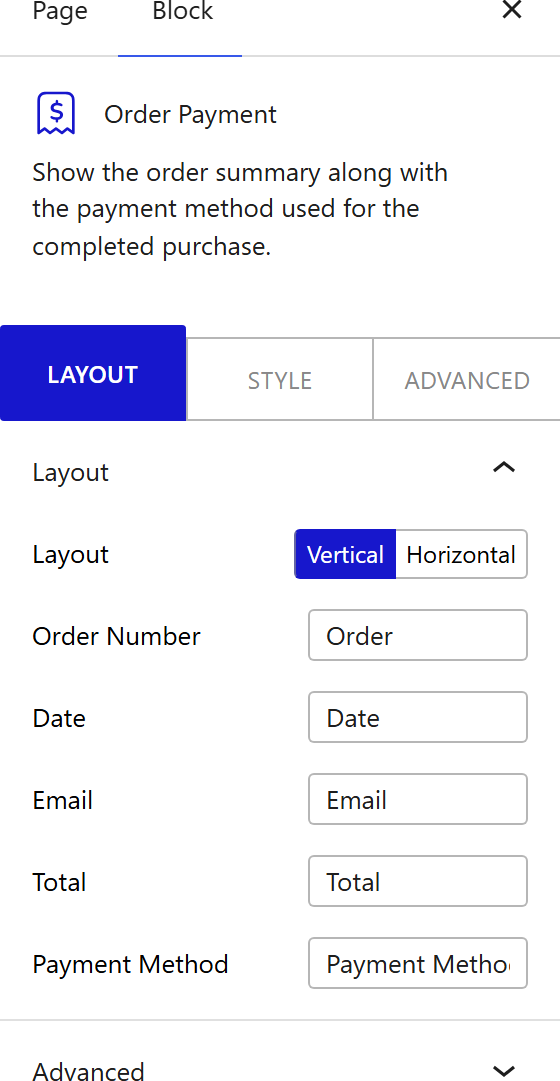 How to Use the Order Payment Block - settings