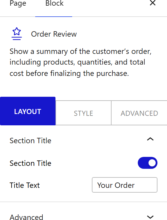 How to Use the Order Review Block - settings