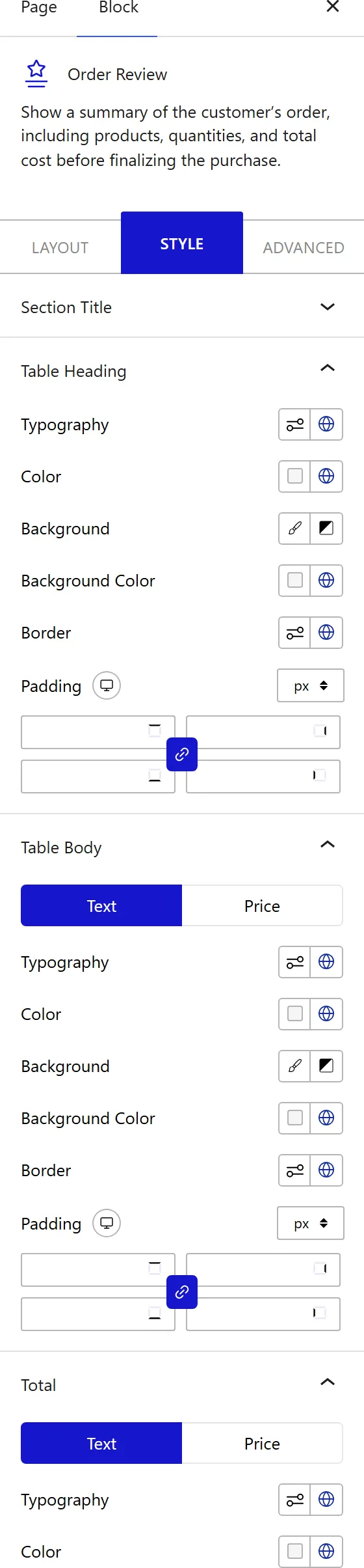 How to Style the Order Review Block - Style tab