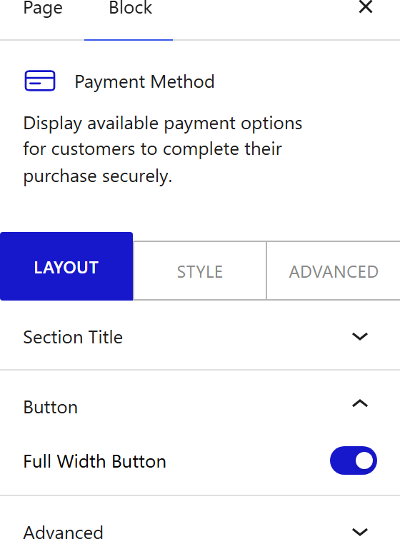 How to Use the Payment Method Block - settings