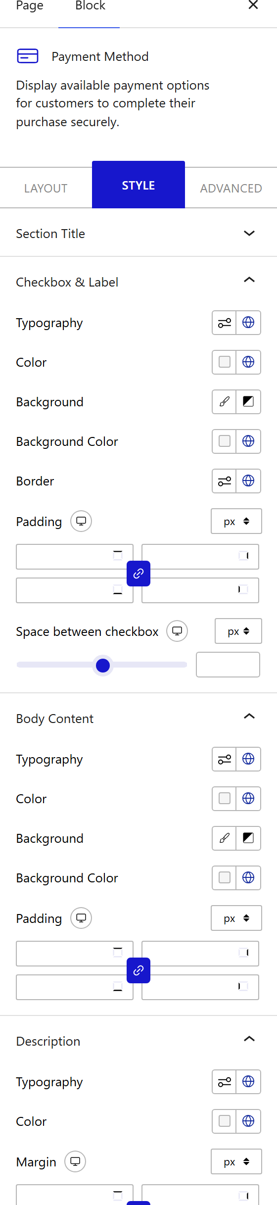 How to Style the Payment Method Block - Style tab