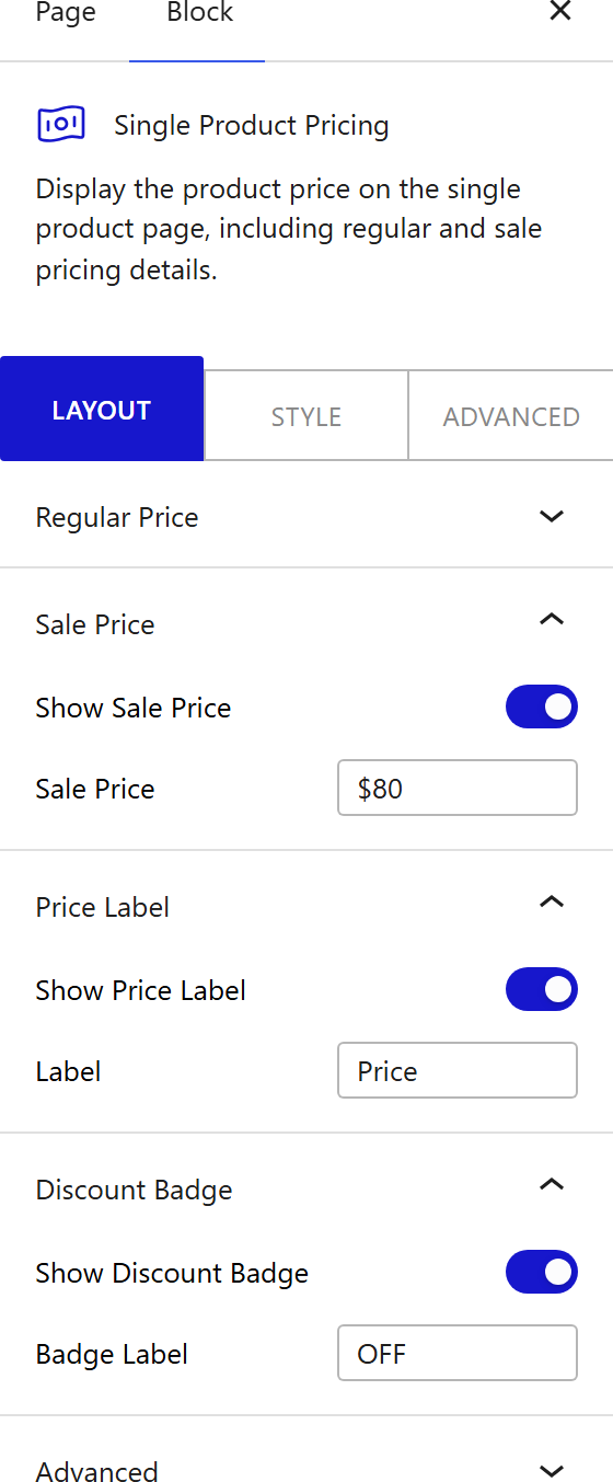 How to Use the Single Product Pricing Block - settings