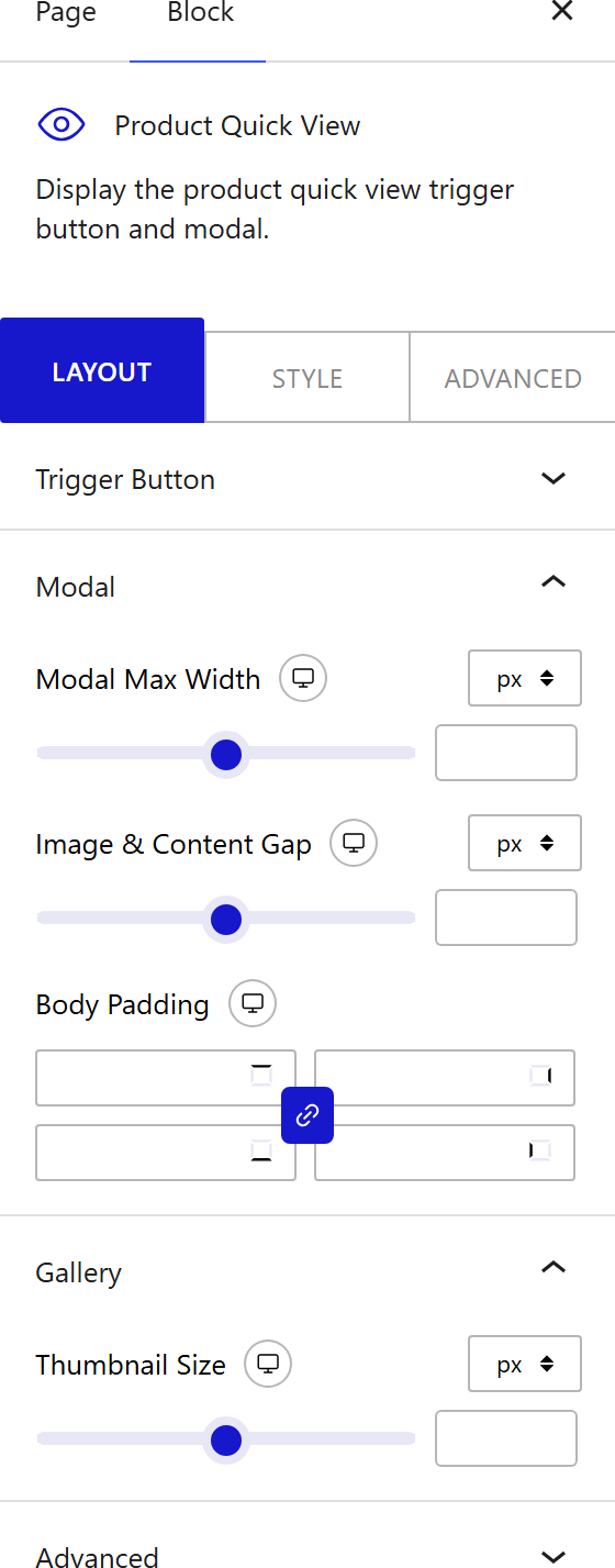 How to Use the Product Quick View Block in WordPress - settings