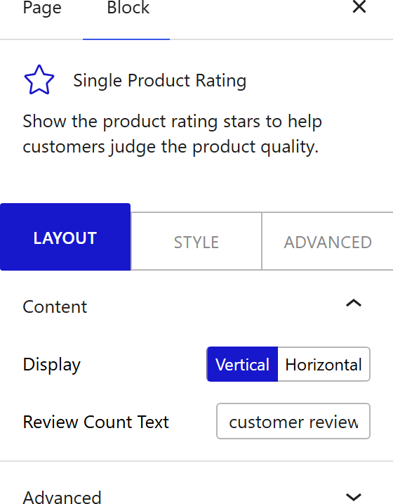 How to Use the Single Product Rating Block - settings