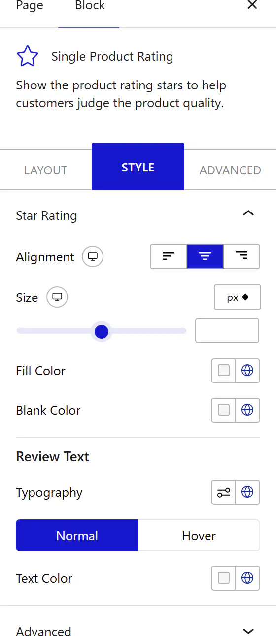 How to Style the Single Product Rating Block - Style tab