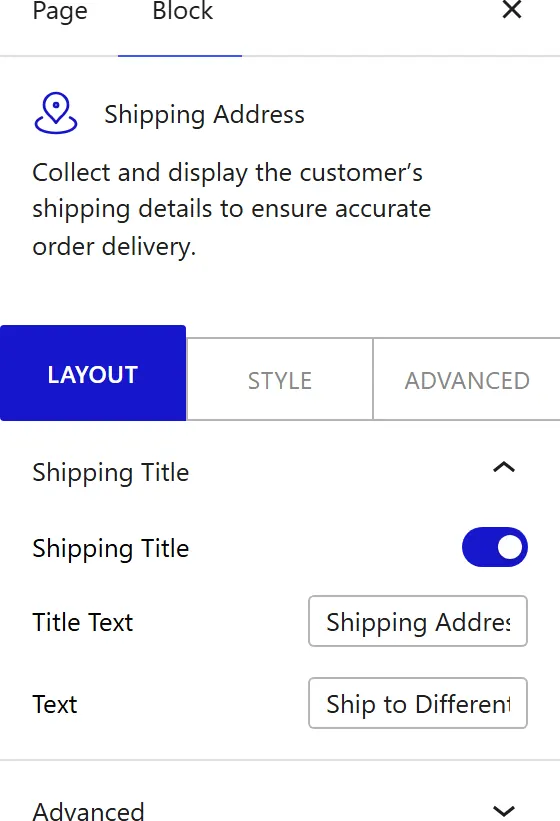How to Use the Shipping Address Block - settings