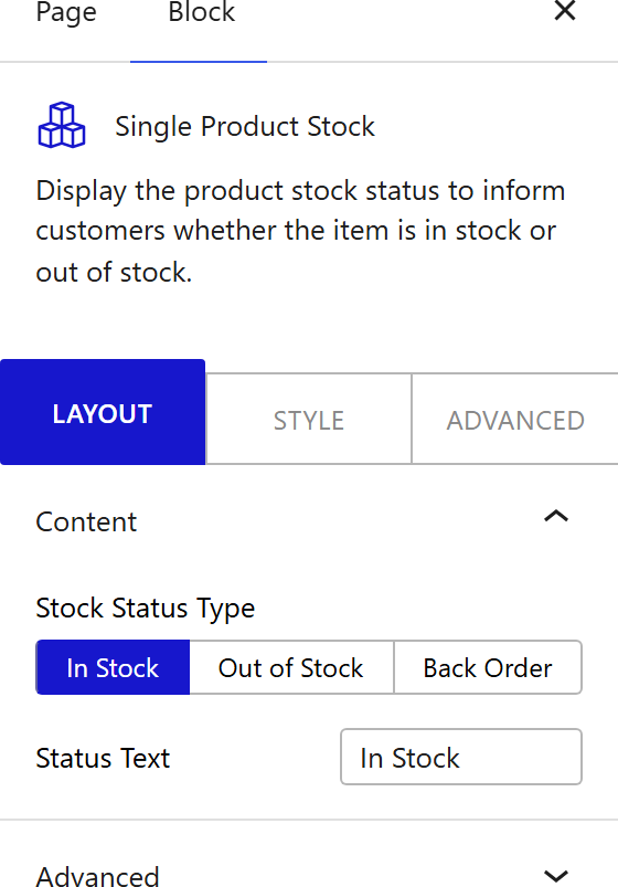 How to Use the Single Product Stock Block - settings