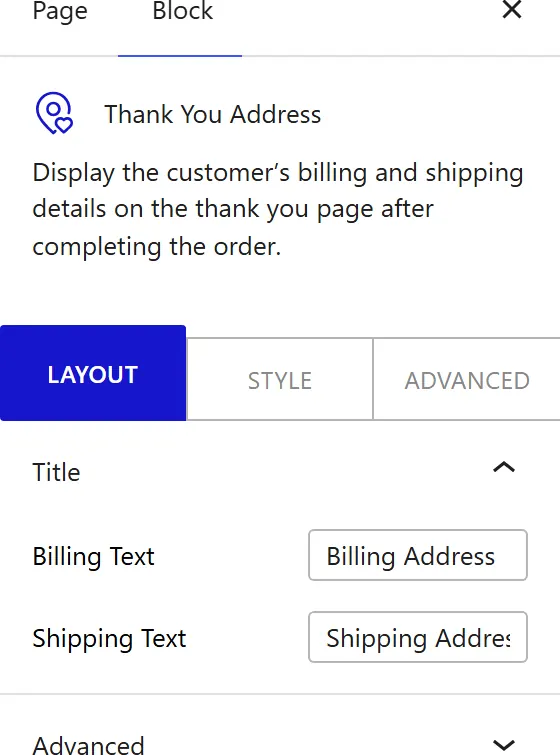 How to Use the Thank You Address Block - settings