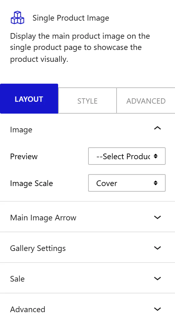 Nexter Blocks WooCommerce Image block Layout inspector settings