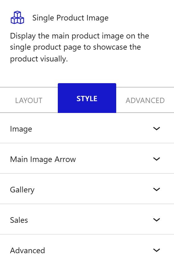 Nexter Blocks WooCommerce Image block Style inspector settings
