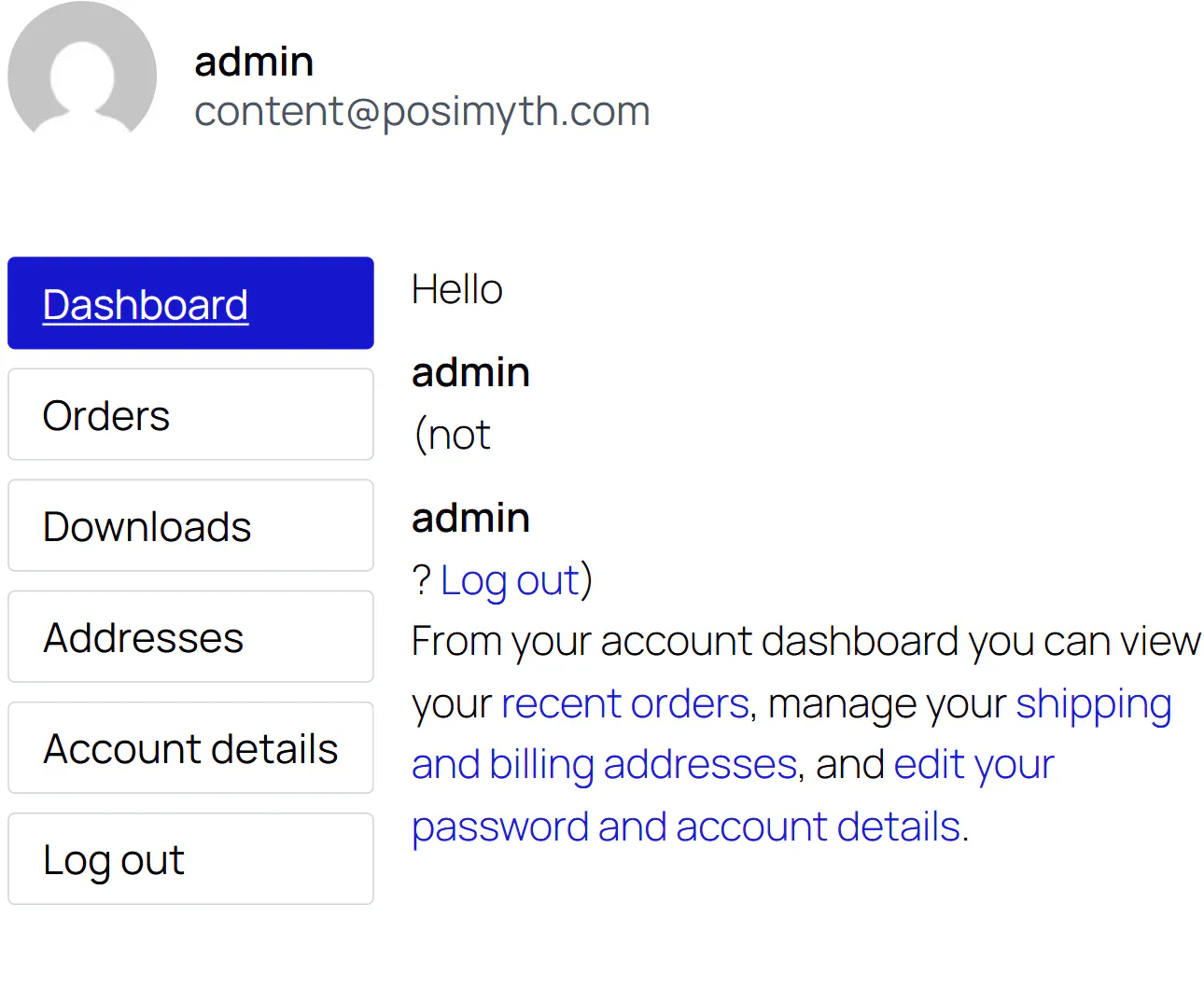 Nexter Blocks WooCommerce My Account block dashboard with navigation and account details